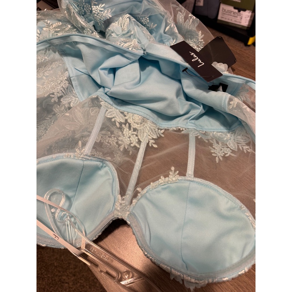 Lulus Light Blue Floral Lace 3D Applique Bustier Maxi Dress Formal Evening Prom - Picture 11 of 16